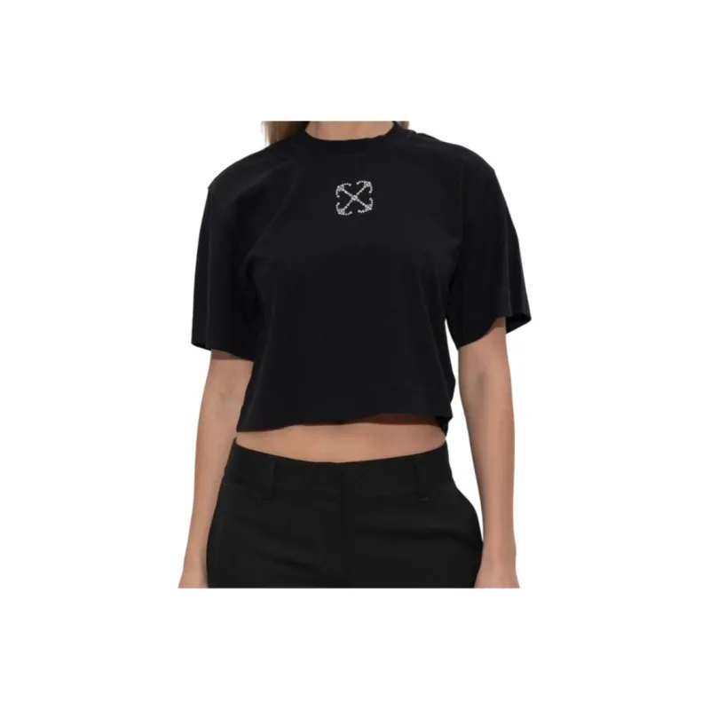 OFF WHITE Logo Embellished Cropped T Shirt-3