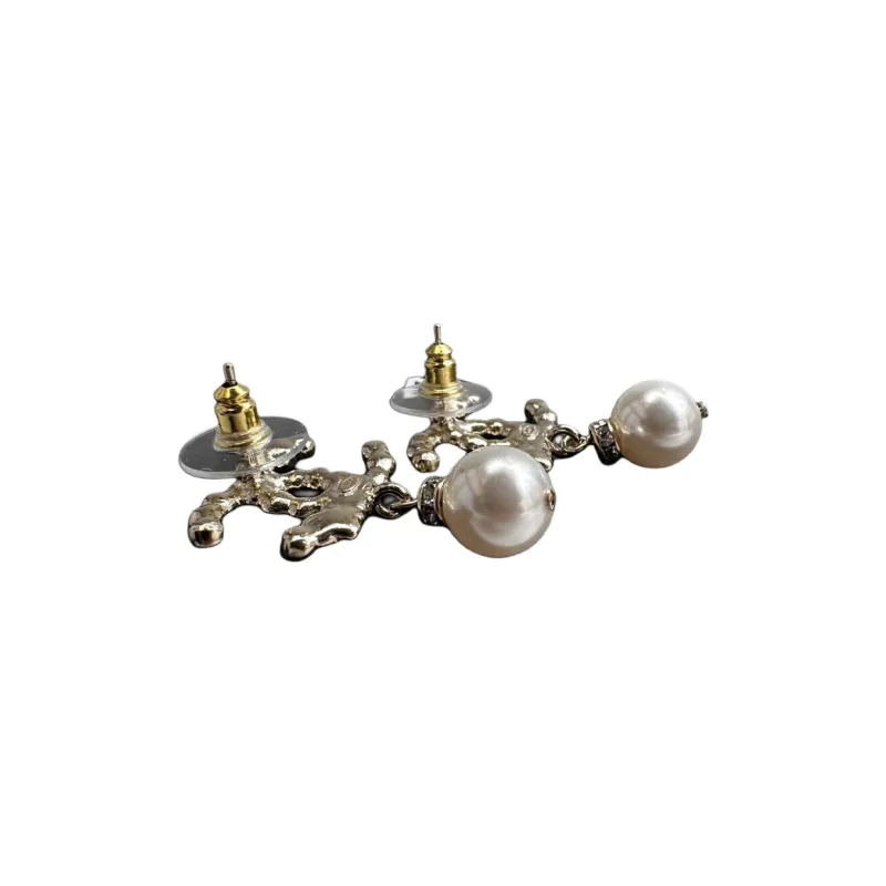 CHANEL Pearl Earrings Women's Silver-1
