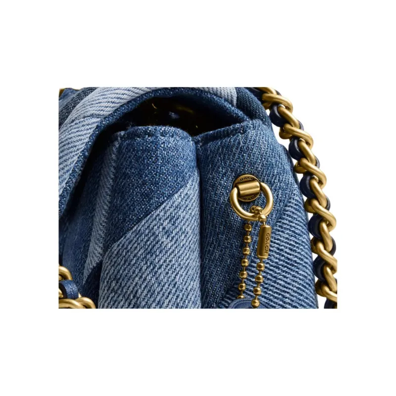 COACH Tabby Denim With Nappa Leather Shoulder Bag Trumpets Women's Denim Blue-5