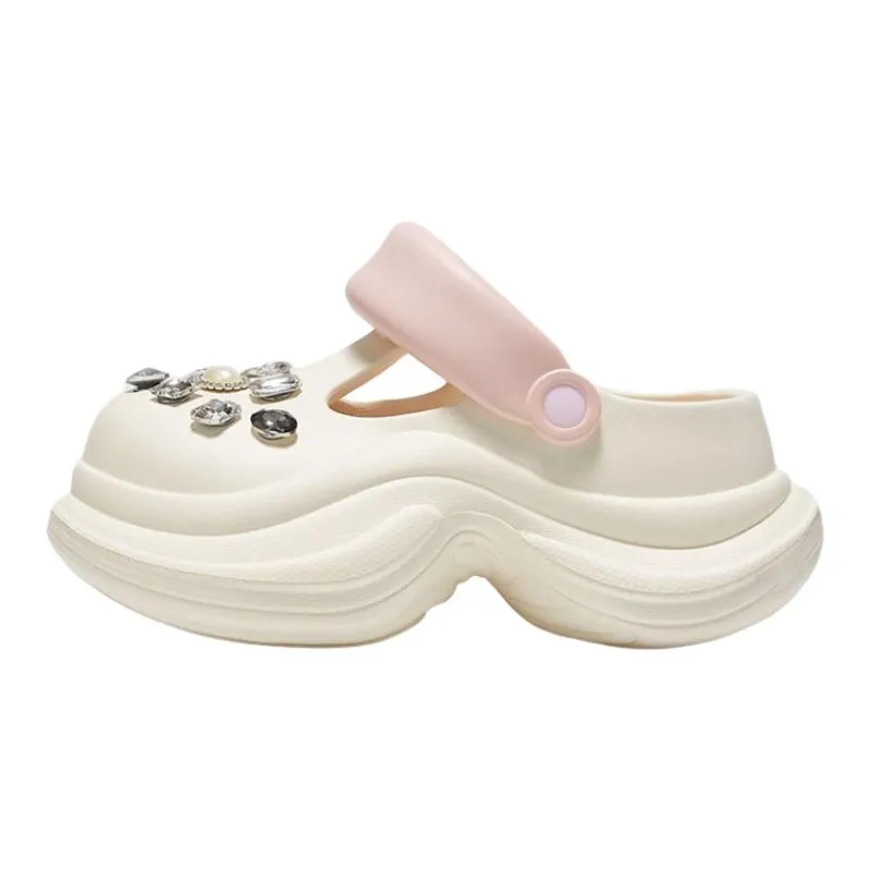 Yamada Hyakuju Women's Home Slippers White Pink, Blue White, Beige Black, Pink White-4