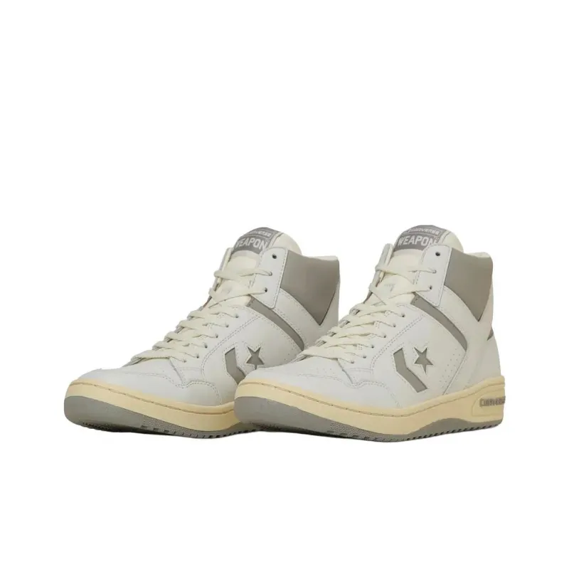 Converse WEAPON VTG Anti Slip Wear Resistant High Top Vintage Basketball Shoes Unisex White Gray-2