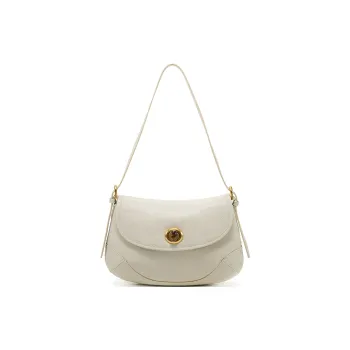 Simedin Cow Leather Saddle Bag Shoulder Bag Women's Ecru/Deep Black