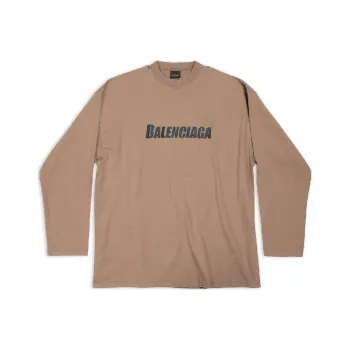 Balenciaga Casual Loose Fit Letter Print Long Sleeved T Shirt Men's Khaki