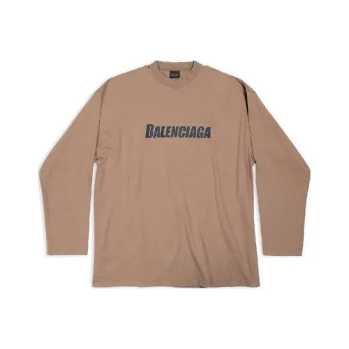 Balenciaga Casual Loose Fit Letter Print Long Sleeved T Shirt Men's Khaki