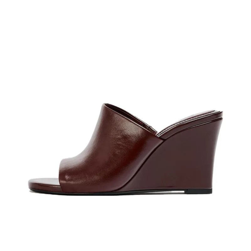 ZARA PU Polyurethane Slip Resistant Slide Slippers Women's Dark Red-0
