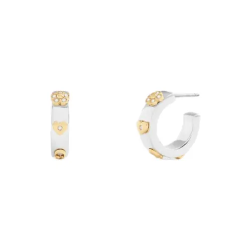 COACH Brass Plated, Cubic Zircon, Glass, Titanium Earrings Women's Gold