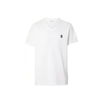 Burberry Monogram Motif Embroidered V Neck Tee