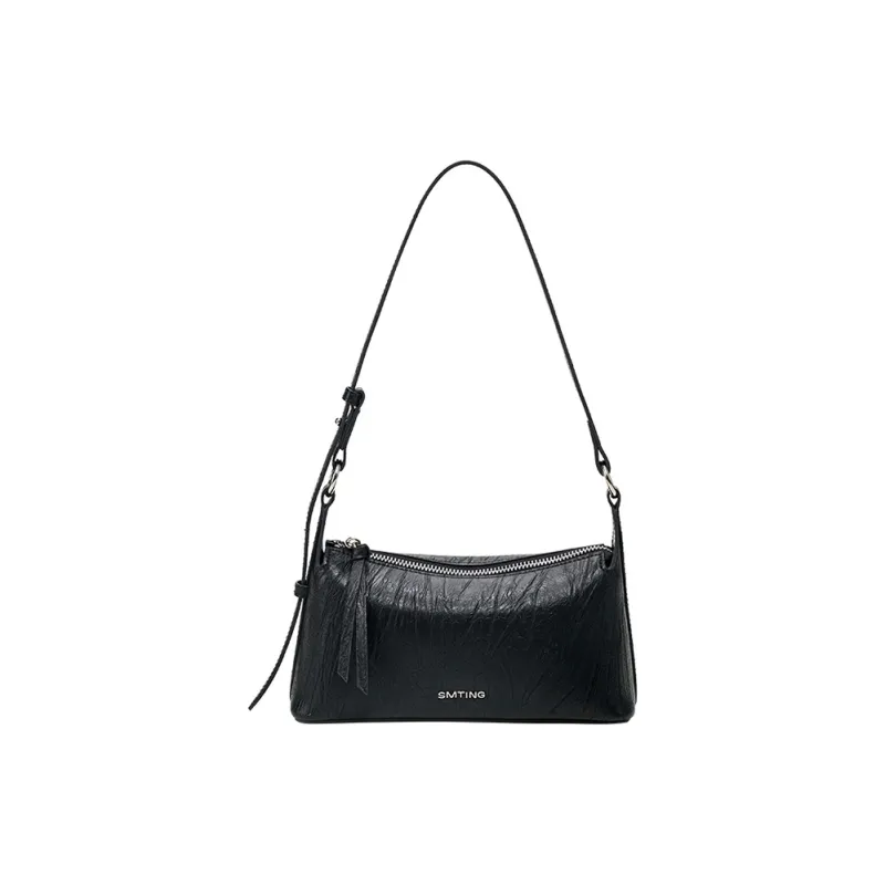 Simedin Cow Leather Crossbody Bag Small Square Baguette Bag Regular Small Size Women's Silver Gray/Deep Black-5