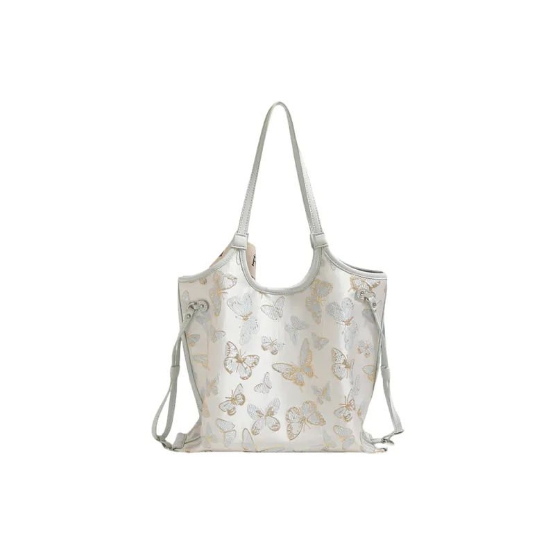 PAYOT Microfiber Synthetic Leather Tote Bag Shoulder Bag Women's Beige Blue/Beige Apricot-3