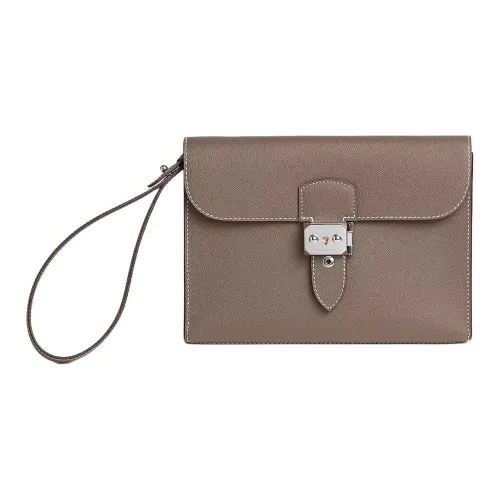 HERMES Sac A Depeches Epsom Calfskin Clutch Men's 18 Etoupe Elephant Gray