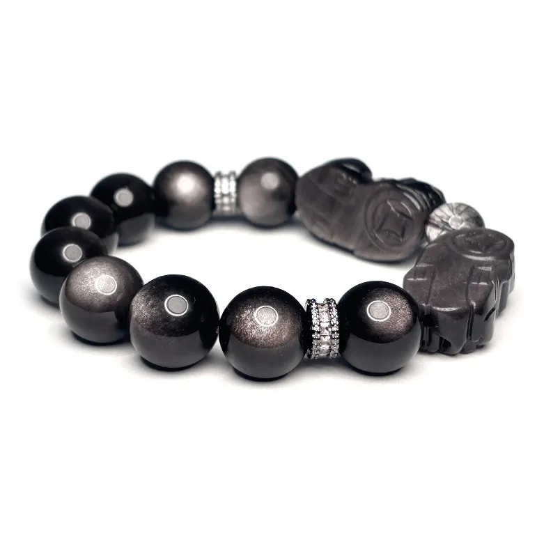 MOUNTAINS AND MANS Obsidian New Chinese Style Good Luck Beaded Bracelet Men's-1