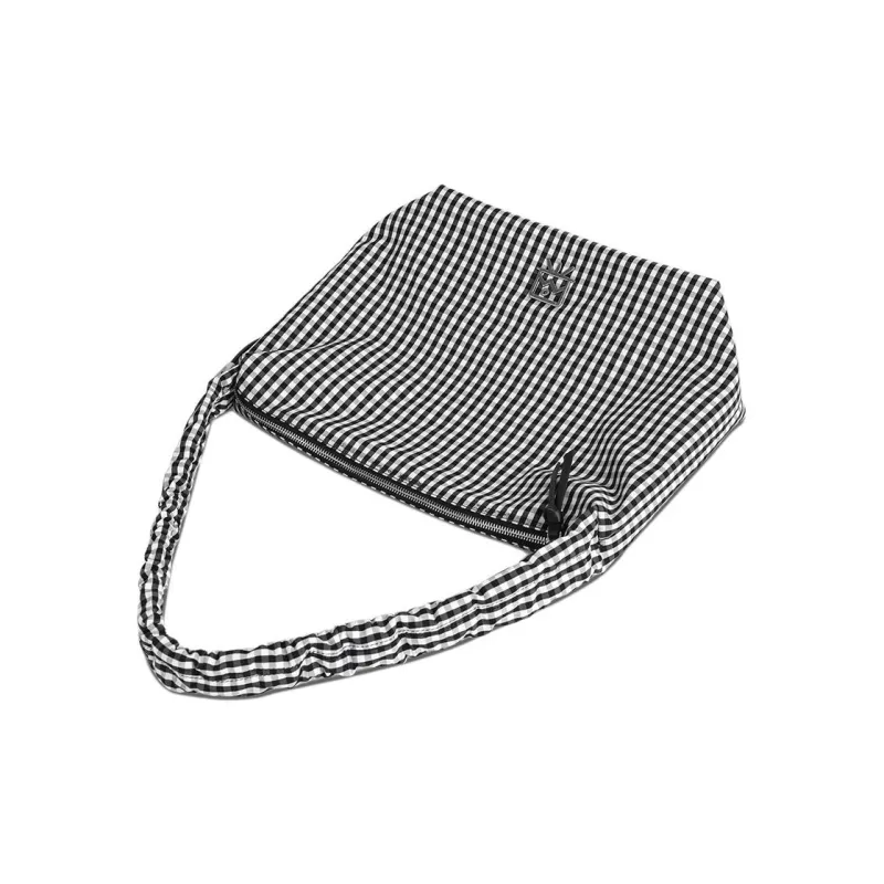 Kikawa Card Fabric Crossbody Bag, Shoulder Bag Medium Size Women's Plaid Black White-5