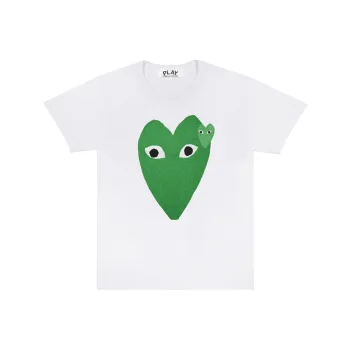 Comme Des Garcons Play Women's Green Hearts T shirt White