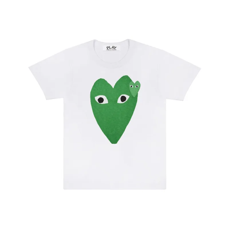 Comme Des Garcons Play Women's Green Hearts T shirt White-0