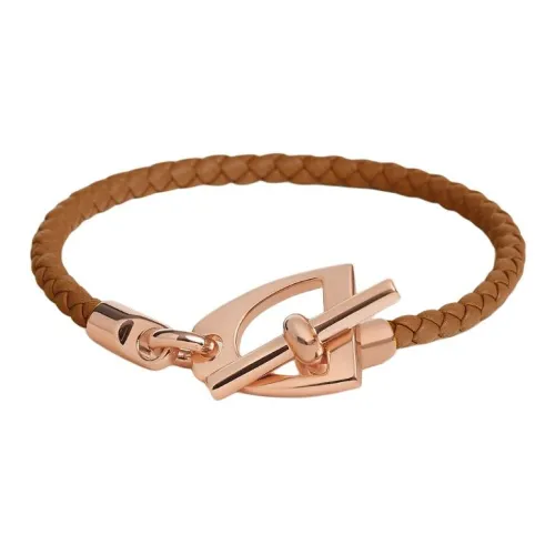HERMES Calfskin Bracelets Unisex Gold