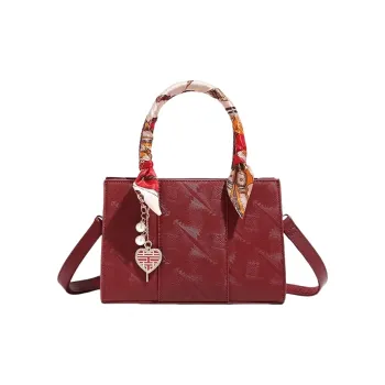 PESASRIE Microfiber Synthetic Leather Handbag Women's Burgundy