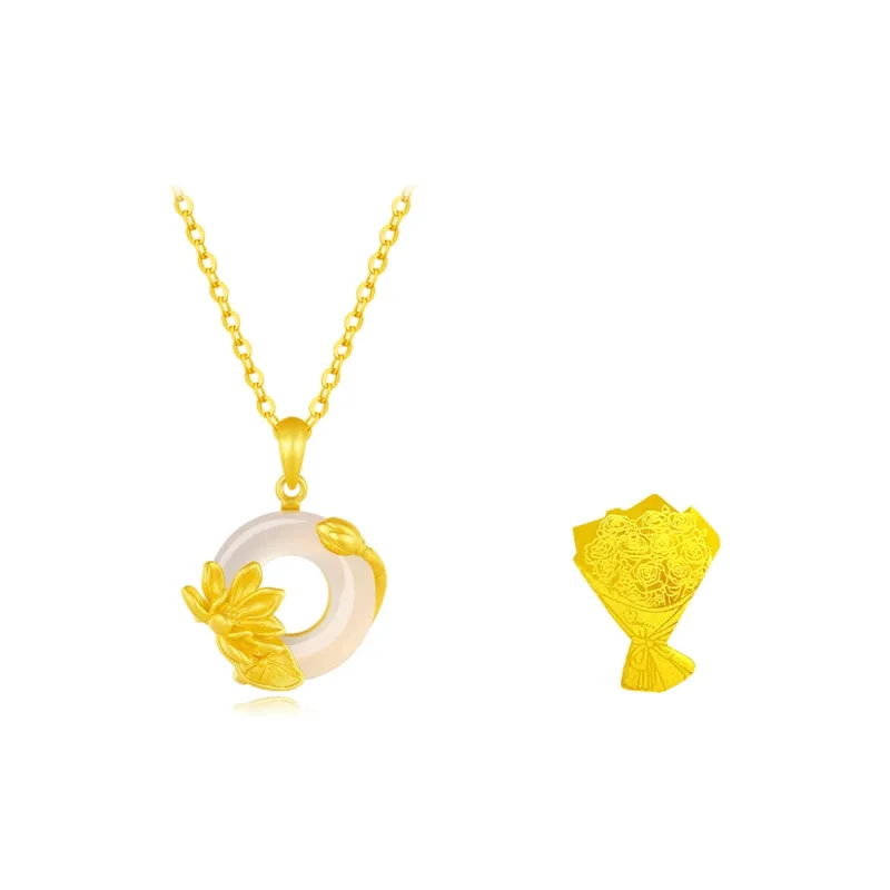 Fortune Gold Chalcedony Box Jade Necklace Women's-0