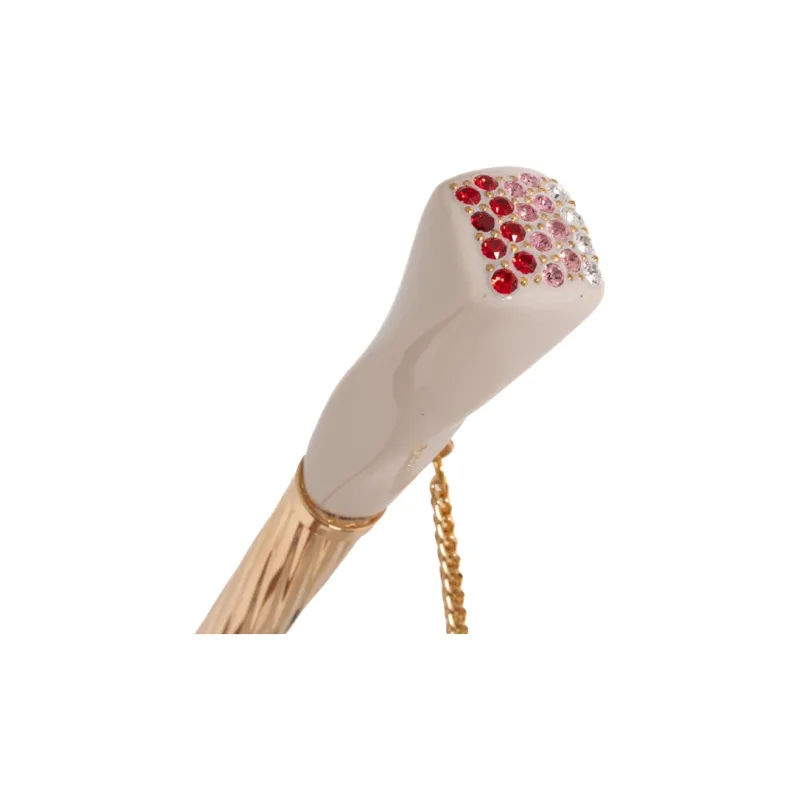 Pasotti Italian Version Pink Floral Umbrella With Brass Resin Controller And Swarovski Crystal, Rain And Sun Umbrella-2