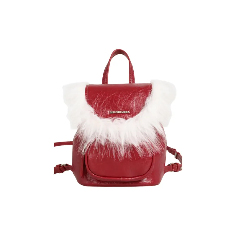 Kikawa Card Synthetic Leather Backpack Medium Size Women's Red/Black-2