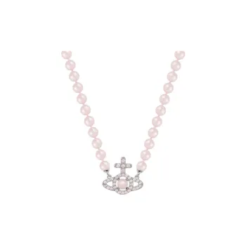 Vivienne Westwood Brass Pearl Necklaces Women's Silver/Pink