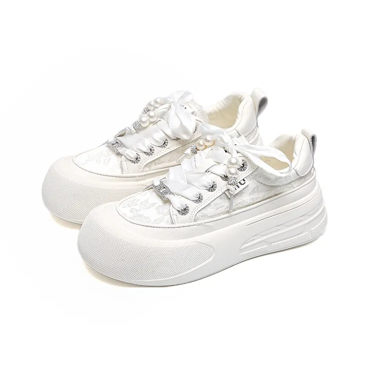 Than Than Me Low Top Skateboard Shoes Women's Raw White-1