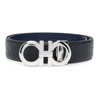 FERRAGAMO Genuine Leather Belts Men's Black 3.5CM