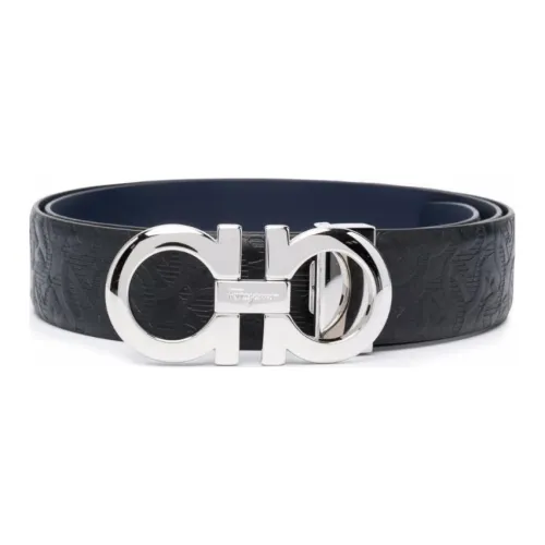 FERRAGAMO Genuine Leather Belts Men's Black 3.5CM