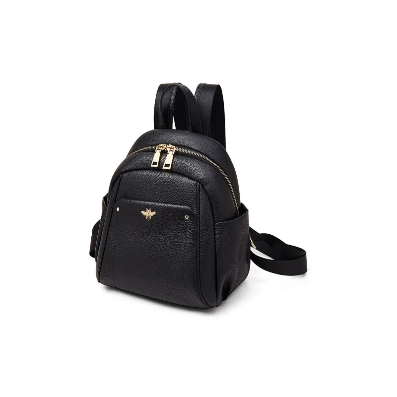 Old Man's Head Top Grain Cow Leather Backpack Women's Black-2