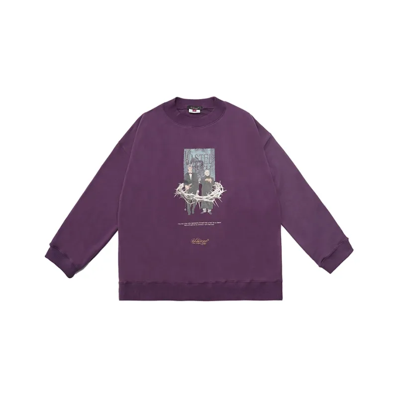 UNVESNO Crew Neck Loose Fit Regular Sweatshirt Unisex Purple-0