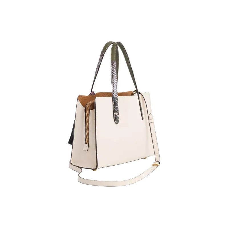 COACH Carter Polished Pebbled Leather With Genuine Snake Skin One Shoulder Handbags Large Size Women's Chalk White-1