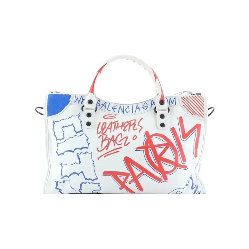 Balenciaga Lambskin Portable Crossbody Bag, Shoulder Bag Large Size Women's White/Multicolor-2