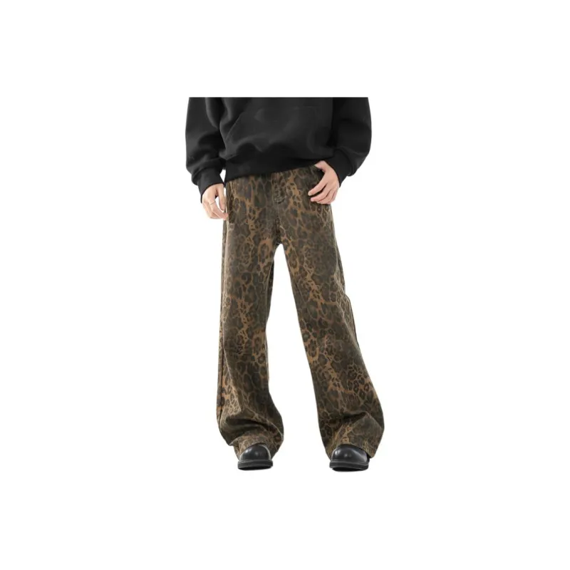QOTRIOCK Jeans Men's Leopard Print-1