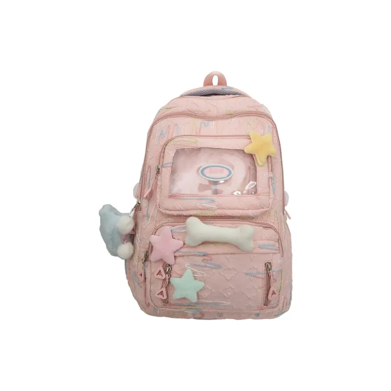 Deli Bear Nylon Backpack Women's Black/White/Pink-10