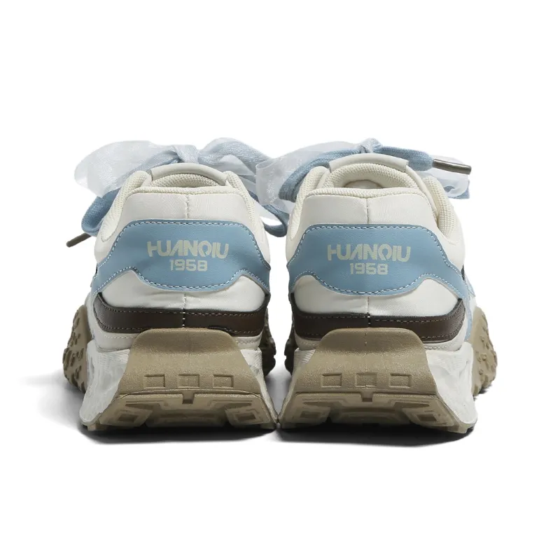 HUANQIU Anti Slip And Wear Resistant Height Increasing Low Top Casual Shoes Women's White Blue-6