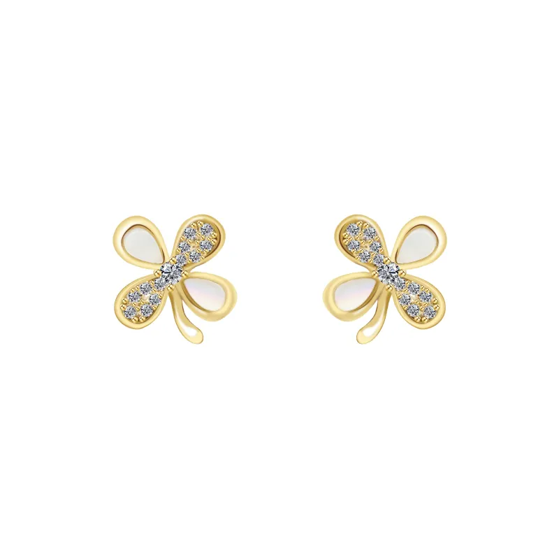 KEYS VIA Copper Alloy Synthetic Cubic Zirconia Colorful Shell S925 Sterling Silver Stud Earrings Women's-0