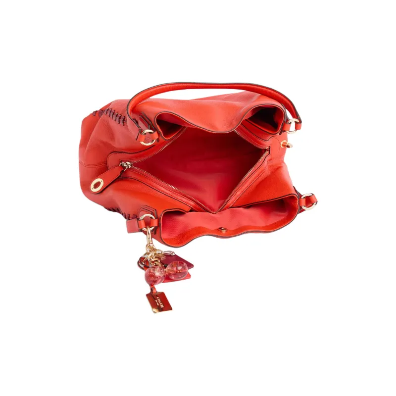 COACH Edie Polished Pebble Leather Shoulder Bag Large Size Women's Orange Red-2
