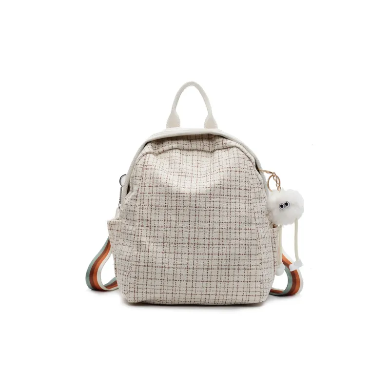 HCXK Fabric Students' Backpack For School, Cute Commute Small Backpack Regular Women's Ecru/Black-0