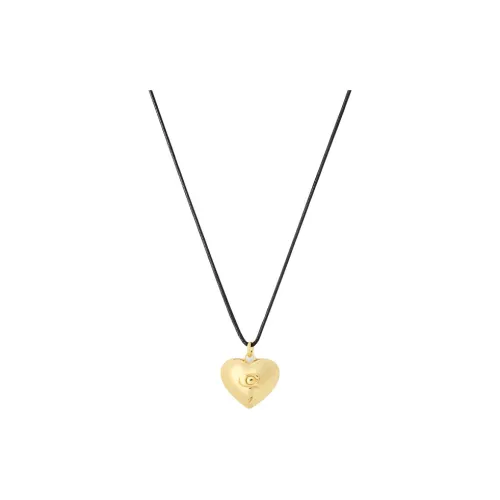 COACH Brass Plated, Leather, Cubic Zircon Necklaces Women's Black