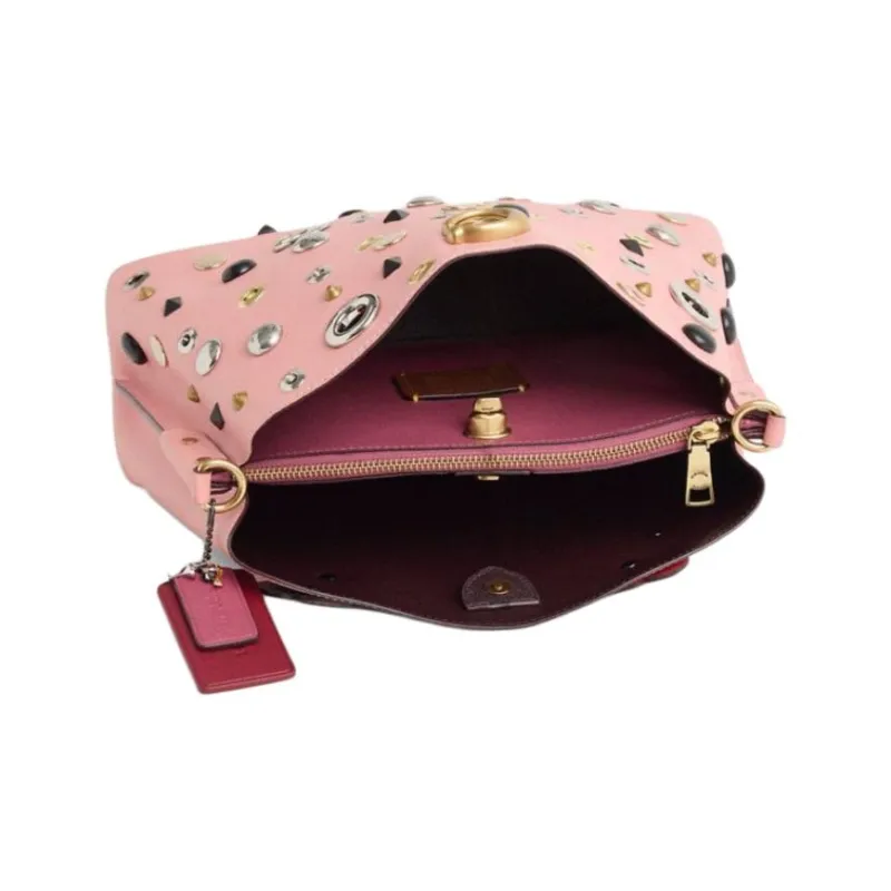COACH Willow Leather Shoulder Bag Crossbody Bag Handbag Large Size Women's Brass & Candy Pink-2