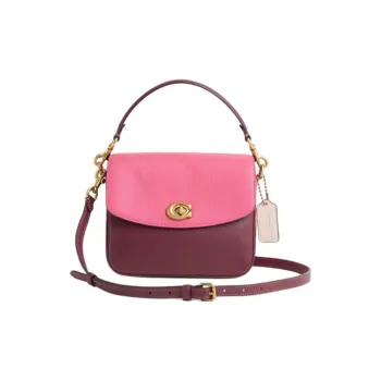 COACH Cassie Leather One Shoulder Handbag Small Size Women's Burgundy & Pink