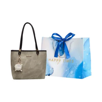 ROUNDOT PU Tote Bag Shopping Bag Shoulder Bags Women's Ecru/Black/Blue