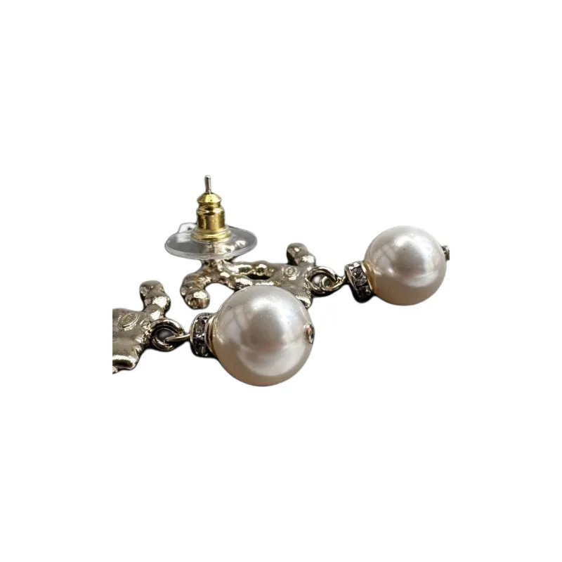 CHANEL Pearl Earrings Women's Silver-2