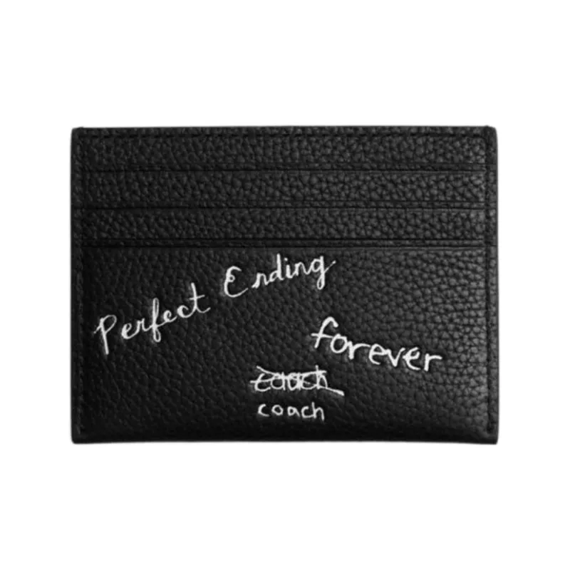COACH Leather Card Holder Unisex Black-1