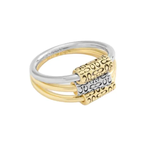 COACH Brass Plated Metal Cubic Zirconia Rings Women's Gold