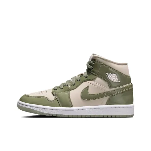 Jordan Air Jordan 1 Anti-Slip Wear-Resistant Mid-Top Vintage Basketball Shoes Women's Green