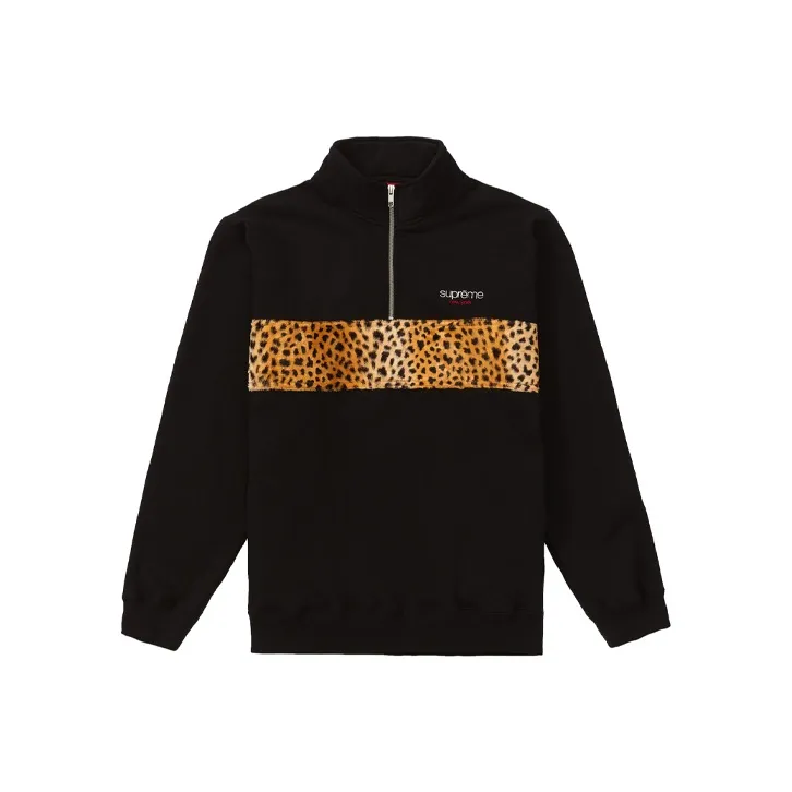 Supreme Leopard Panel Half Zip Sweatshirt-0