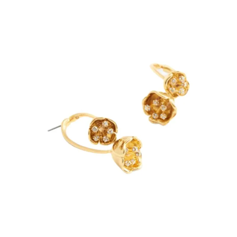 COACH Brass Plated, Glass, Cubic Zircon, Titanium Earrings Women's Gold-1