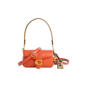 COACH Pillow Tabby Nappa Leather With Snake Skin Accents Shoulder Bag Small Size Women's Sun Orange