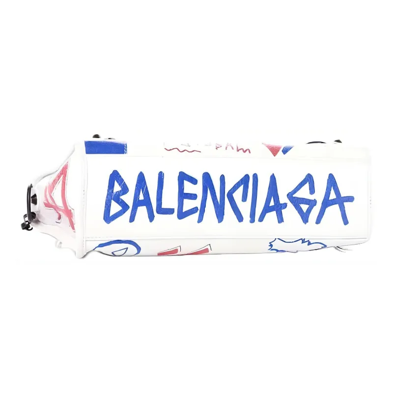 Balenciaga Lambskin Portable Crossbody Bag, Shoulder Bag Large Size Women's White/Multicolor-1