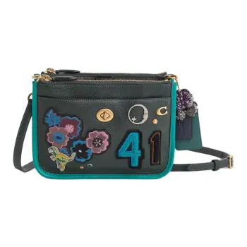 COACH Turnlock Polished Pebbled Leather Crossbody Bag, Shoulder Bag Small Size Women's Green